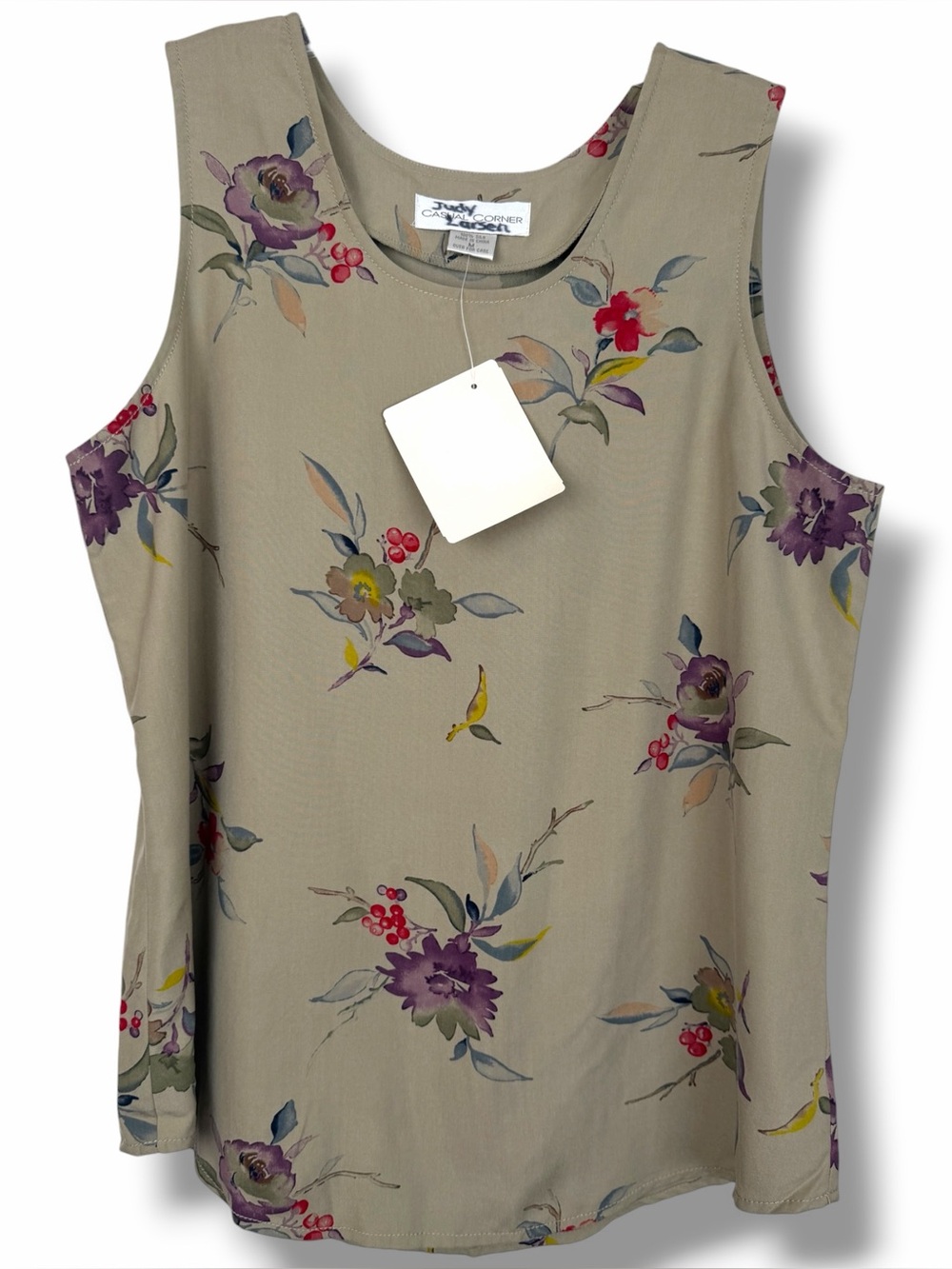 Casual Corner Vintage Beige Floral Sleeveless Silk Tank Top Blouse size Medium